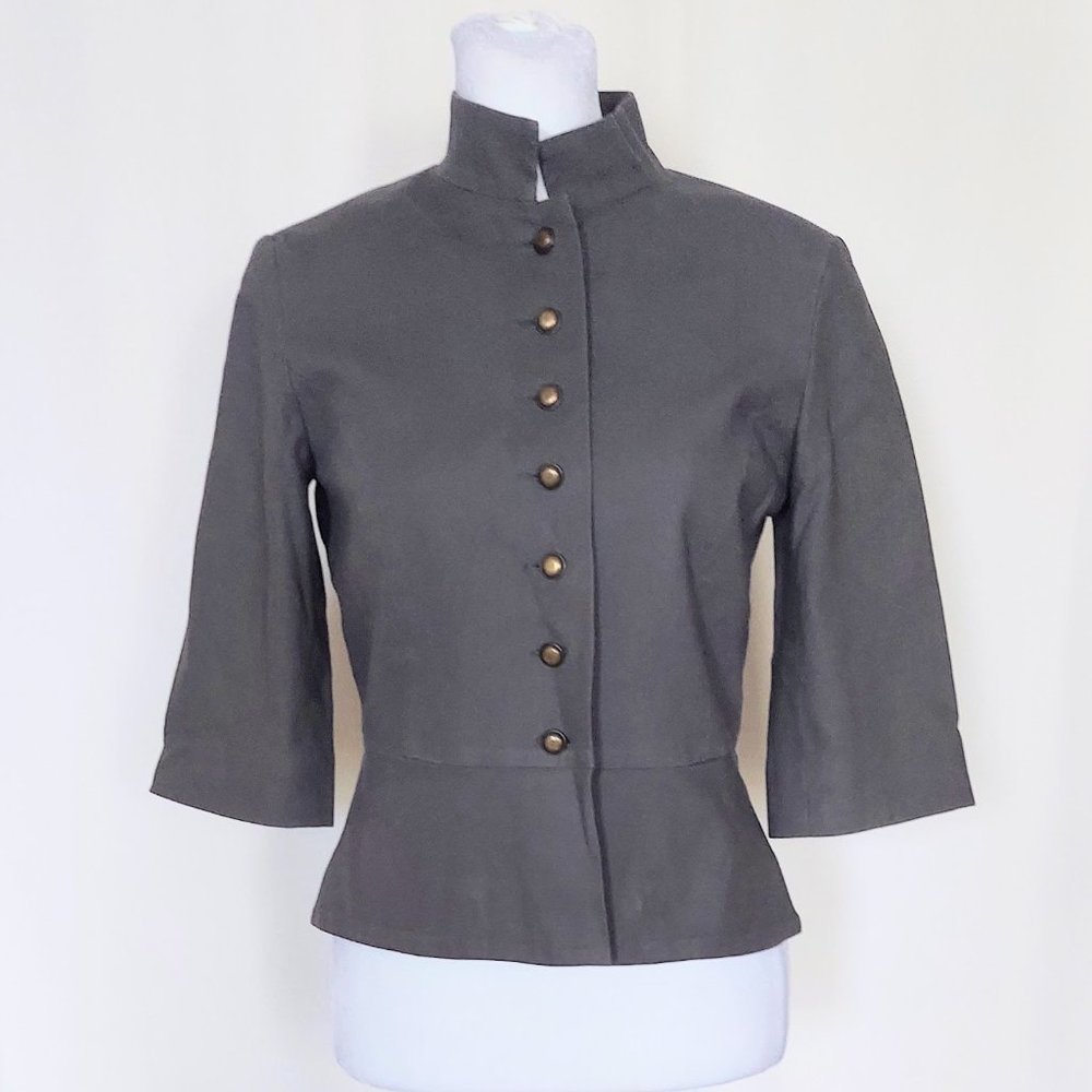 Chaiken Size 4 Flare 3/4 Length Sleeve Military Style Button Down Blazer Gray